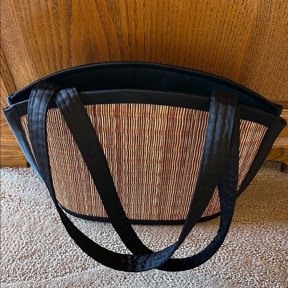 Black and Brown Mesh Tote with Rigid Frame